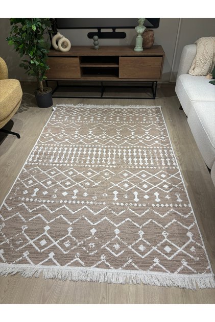 Blaundus Serisi Çift Taraflı Saçaklı Etnik Desenli Pamuklu Dokuma Kilim