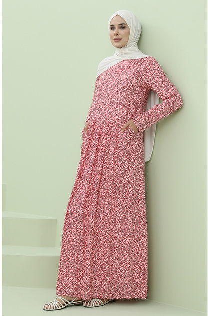 Drawstring Waist Dress with Pockets 3304-08 Red
