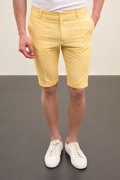 Pantaloni scurți pentru bărbați din in, cu dungi, super slim fit, galbeni - 18092.20Y