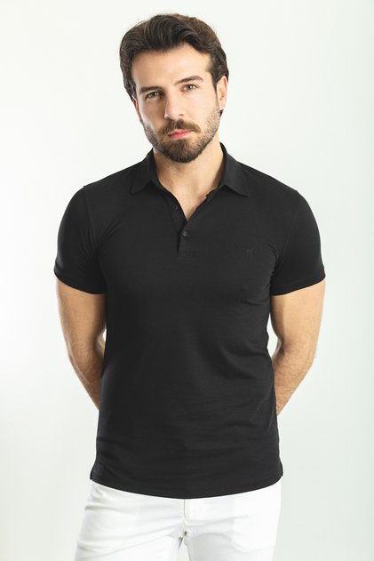 Plain Slim Fit Polo Neck Basic Men's T-Shirt Black - 36780.23Y