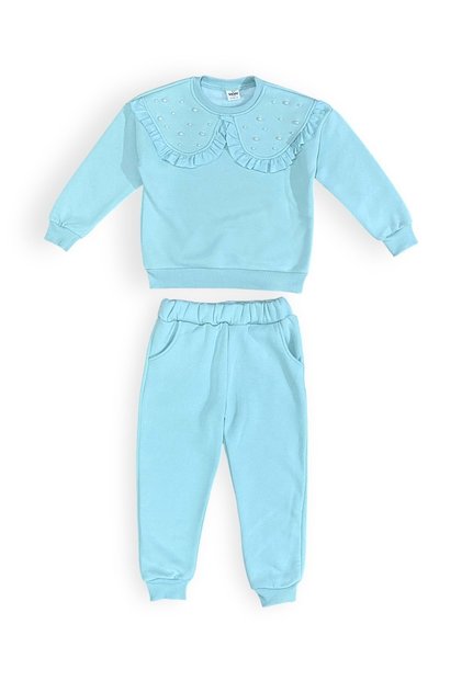 3Iplik Fleece and Pearl Detailed Girls' Tracksuit Mnk414418 Green