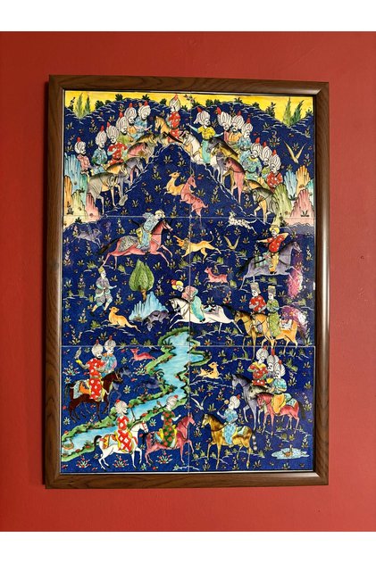 64 cm x 44 cm ölçülerinde fayans üzerine el boyama minyatür sanatı