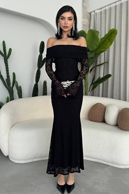 knee length dresses for ladies Gilda Black Velvet Bardot Long-Sleeve Mini Dress – Club L London main image 0