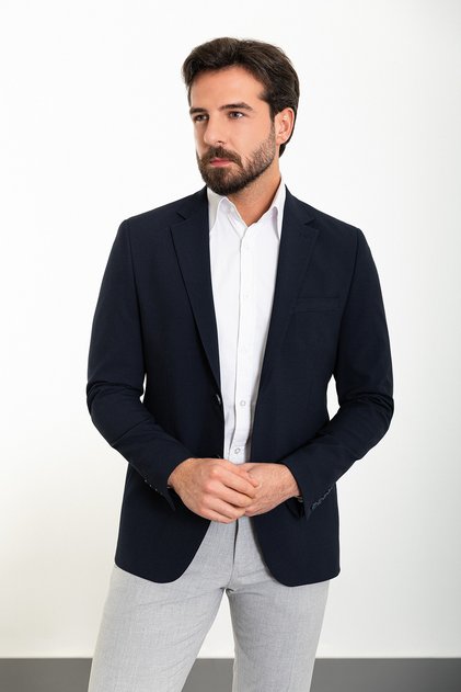 Düz Slim Fit Mono Yaka Erkek Ceket Lacivert - 40360.24Y