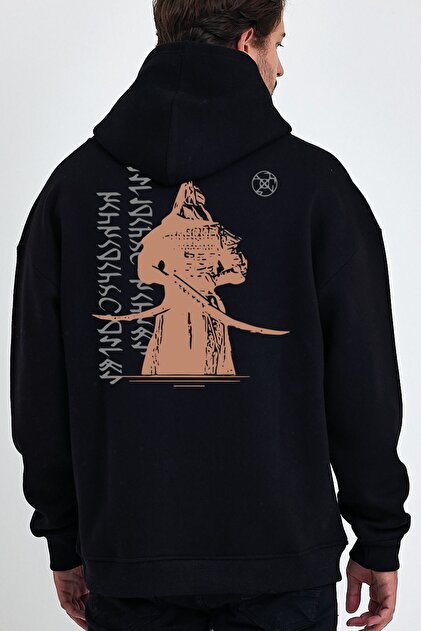 Vek Cengizhan Special Design Oversize Sweatshirt Hoodie with Gokturk Alphabet Back Print