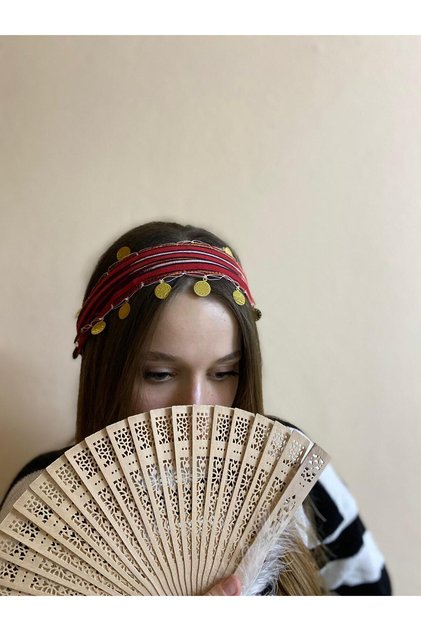 Yellow Lira Bandana Hair Band in Red Colors - Black Sea Local Cloth Discovery Scarf