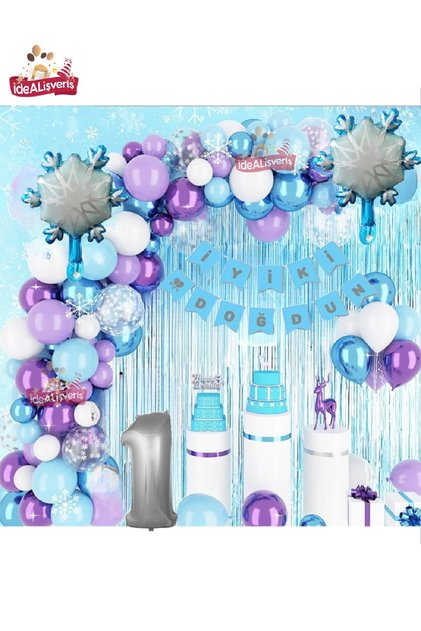 Luxury Frozen Elsa Themed Snowflake Foil Balloon Birthday Party Set Decoration for Girls