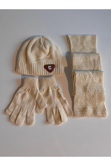 Ki̇tti̇ Men's Waiter Scarf, Beret, Gloves 3-Piece Set 24180-07-008 Ages 9-15