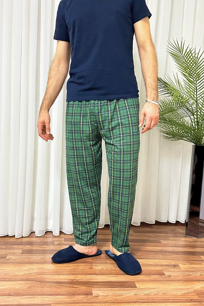 Men's Pocketless Elastic Waist Pajama Bottoms Green