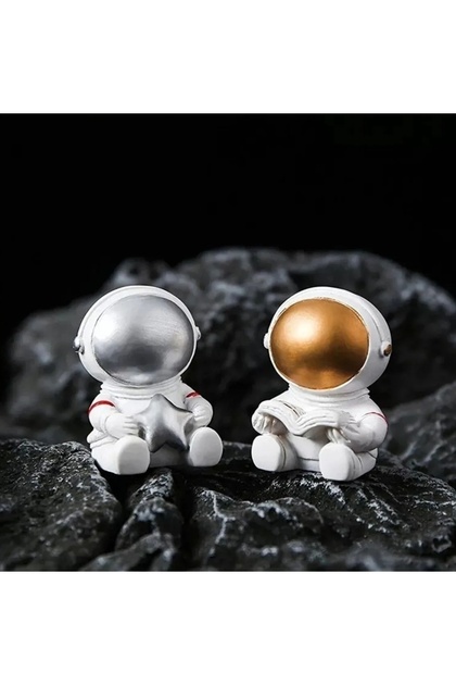Minimal 2li Set Astronot Biblo Dekoratif Obje Boyalı