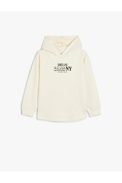 Hooded Sweatshirt Long Sleeve Slogan Printed Textured