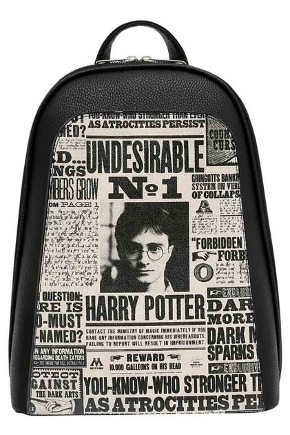 Women's Vegan Leather Black Backpack - Warner Bros Daily Prophet Harry Potter Design