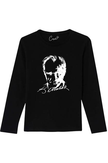 Unisex Cotton Pack White Ataturk Silhouette Printed Long Sleeve 10 November Children's T-Shirt