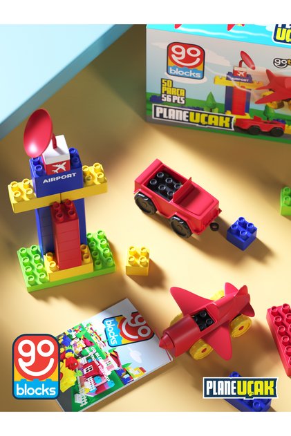 Go Blocks Plane 56 Parça Yapı Blok Seti Yapı Oyuncakları Mega Blok