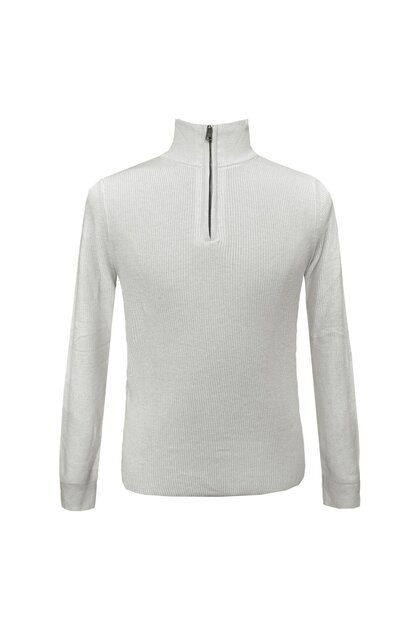 Süvari Stand Collar Half Zippered White Knitted Knitwear