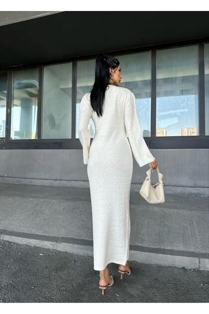 chinese dress ladies Elegant Solid Ribbed Knitted Maxi Dress Women O-neck Short Sleeve Plea   Mega Mart Center