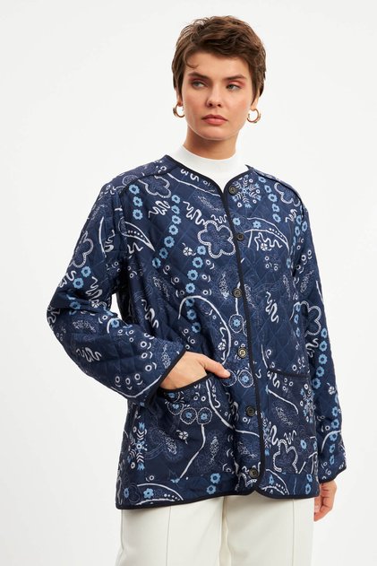 Navy Blue Quilted Lined Thin Jacket