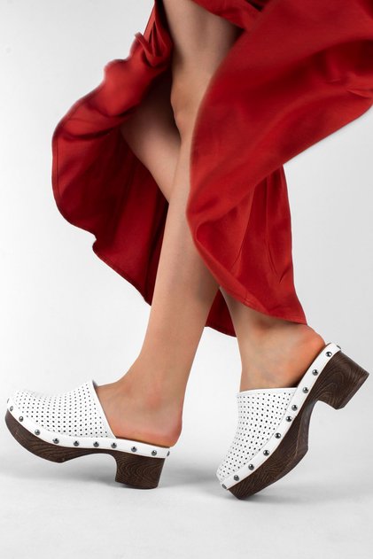 Sabo Women's Heeled Slippers Nurse Clogs-White