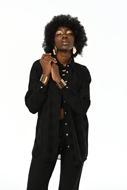 Women's Black Color Thin Fabric Slipper Oversize Cut Shirt