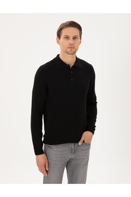 Black Slim Fit Polo Neck Basic Knitwear Sweater 50296584-Vr046