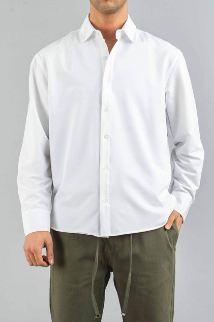 Cămașă pentru bărbați, albă, slim fit, ușor de călcat, care absoarbe transpirația, textura respirabilă, cămașă clasică supradimensionată Four Seasons