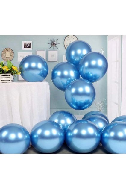 Blue Metallic Chrome Balloon 15 Pieces 12 Inches Blue