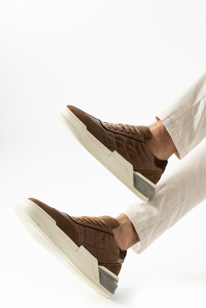 Kahve Hakiki Deri Bağcıklı Sneaker