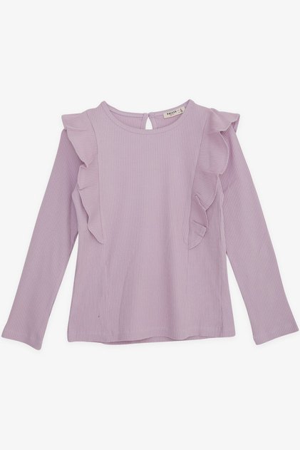 Girl's Long Sleeve Blouse Ruffled, Age 4-8, Light Lilac