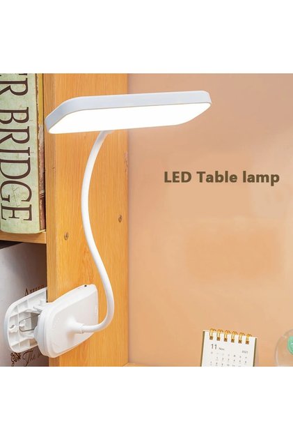 WHITE 360° Flexible Study Table Lamp with Clip USB Dimmable Night Desk Lamp Bedside Night Light for