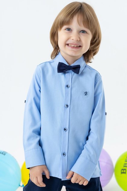 Girls & Boys Boy Shirt with Bow Tie, Age 3-7, Blue
