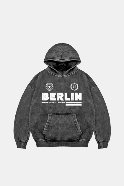 Berlin Printed Oversize Unisex Premium Washable Black Hoodie