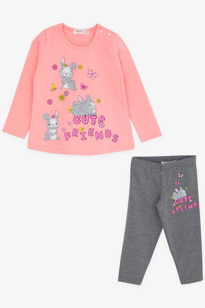 Baby Girl Tights Set Rabbit Printed 9 Months-3 Years, Powder