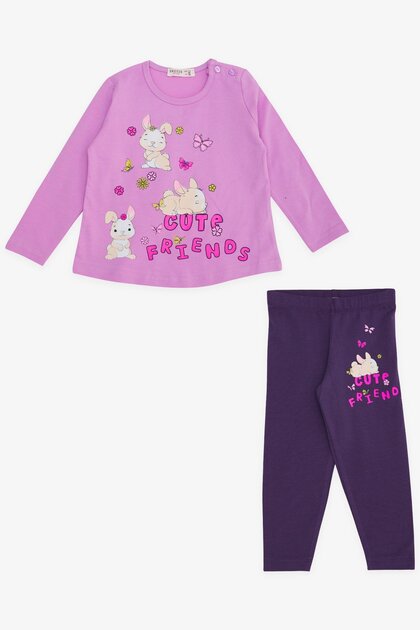 Baby Girl Tights Set Rabbit Printed 9 Months-3 Years, Lilac