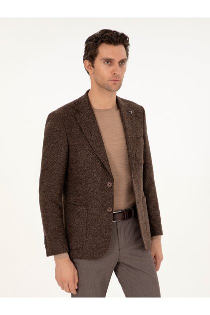 Kahverengi Slim Fit Yün Karışımlı Flanel Ceket 50291056-VR029
