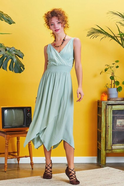 Double Breasted Collar Skirt Layered Bohemian Stylish Dress
