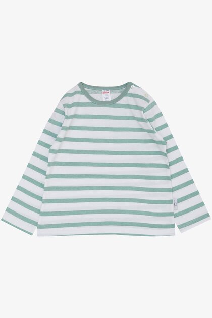 Baby Boy Long Sleeve T-Shirt Placket Striped 9 Months-3 Years, Water Green
