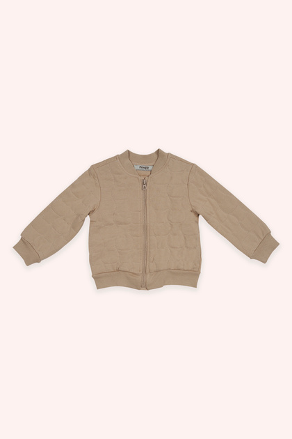 Baby Girl Cat Quilted Zippered Beige Sweatshirt