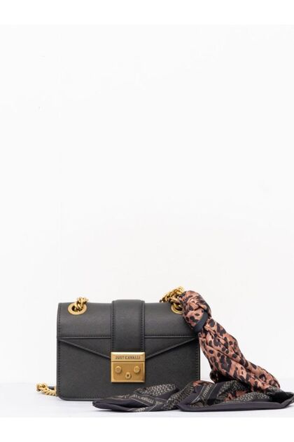 Women's Brand Logo Black Shoulder Bag with Adjustable Chain Strap 77Ra4Bi2Zs766-899