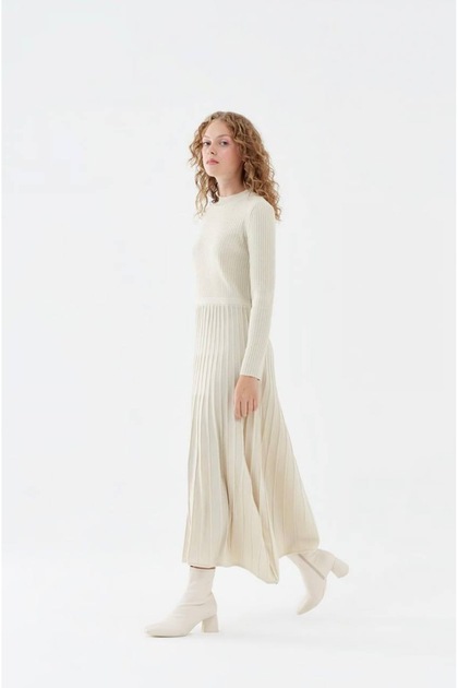 open lace back dress The Knit Pleated Dress