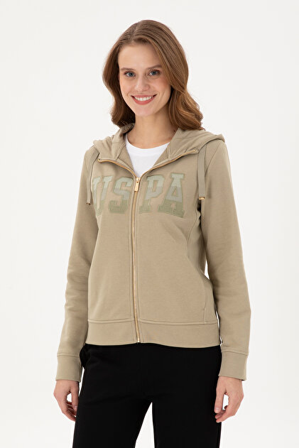 U.S. Polo Assn. Kadın Açık Haki Basic Kapüşonlu Sweatshirt