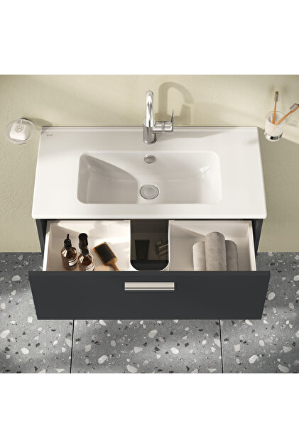 VitrA Mia 75100 Banyo Dolabı Seti Çekmeceli 80 cm Antrasit