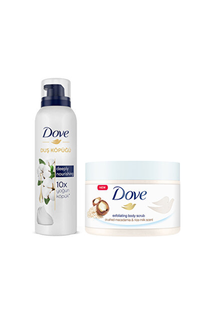 Dove Vücut Peelingi Macademia Fındığı ve Pirinç Sütü 225ml + Duş