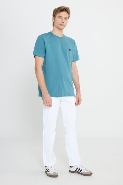 Slim Fit Dar Kesim Normal Bel Dar Paça Texas Erkek Beyaz Pamuklu Esnek Pantolon