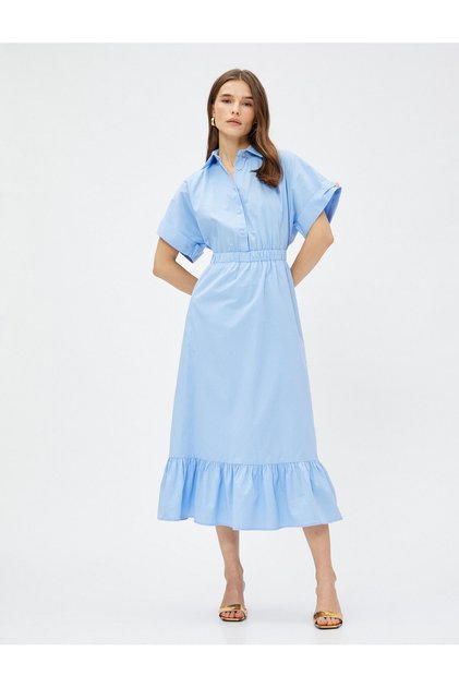 Rochie cămașă mânecă scurtă Volane