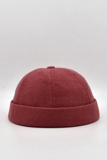 Men's Street Style Wool Brimless Hat Burgundy Docker Cap