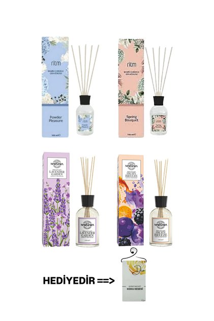 Premium Reed Diffuser 4'lü Çubuklu Oda Kokusu 4x100ml & Dio Koku Kesesi Hediyeli