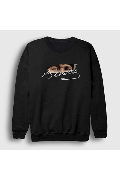 10 November Ataturk Printed Crew Neck Oversize Black and White Sweatshirt