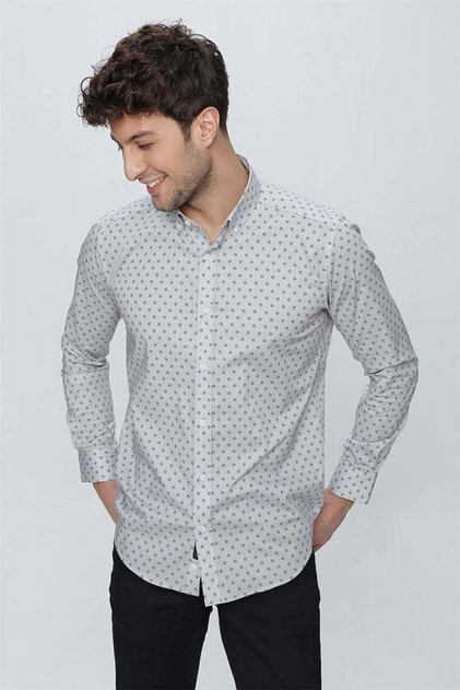 Gray Long Sleeve Classic Slim Fit Cotton Lycra Shirt 1004225247