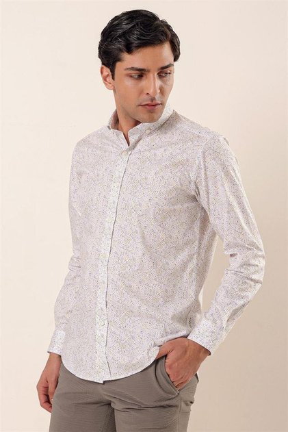 Yellow Long Sleeve Printed No Pocket Cotton Lycra Casual Slim Fit Slim Fit Shirt 1004230136