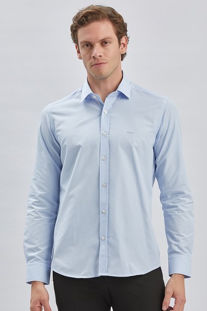 Men's Dark Blue Long sleeve Sleeve Stiff Collar Cotton Classic Slim Fit Narrow Cut Shirt 1004240230